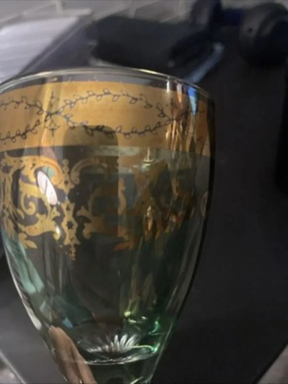 Murano Crystal Romanian Wine Goblet Vintage, Hand Painted.